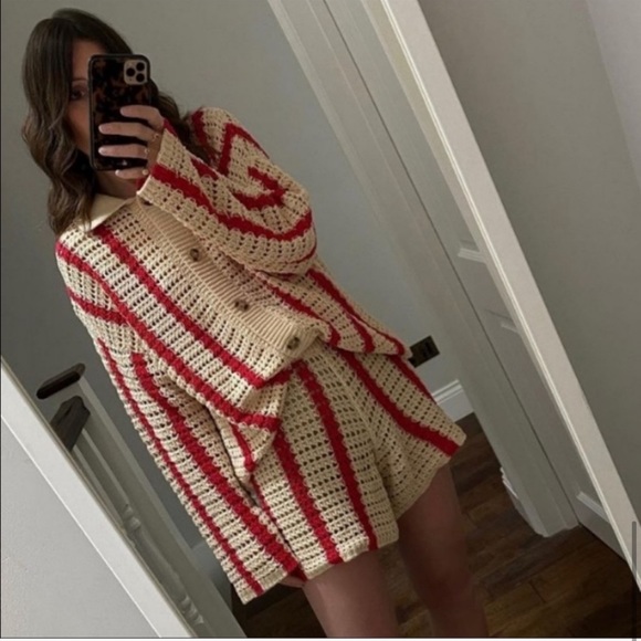 ZARA High Waisted Openwork Knit Shorts - Picture 3 of 8